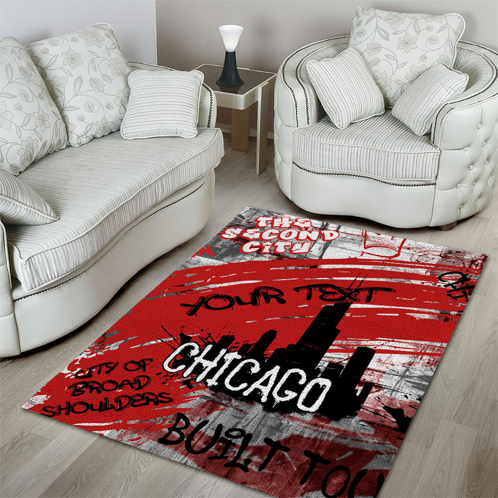 Personalized Chicago City Skyline Area Rug Urban Graffiti Street Art - Second City Windy City