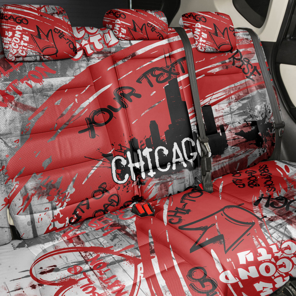 Personalized Chicago City Skyline Back Car Seat Cover Urban Graffiti Street Art - Second City Windy City