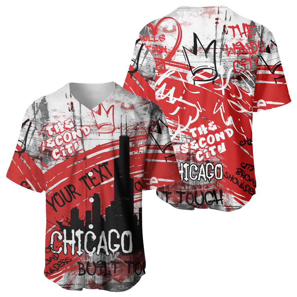 Personalized Chicago City Skyline Baseball Jersey Urban Graffiti Street Art - Second City Windy City