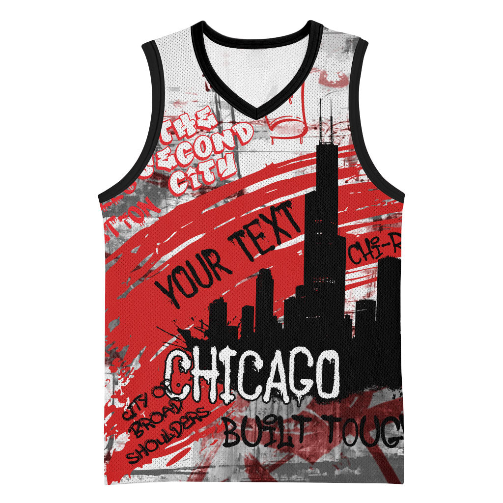 Personalized Chicago City Skyline Basketball Jersey Urban Graffiti Street Art - Second City Windy City