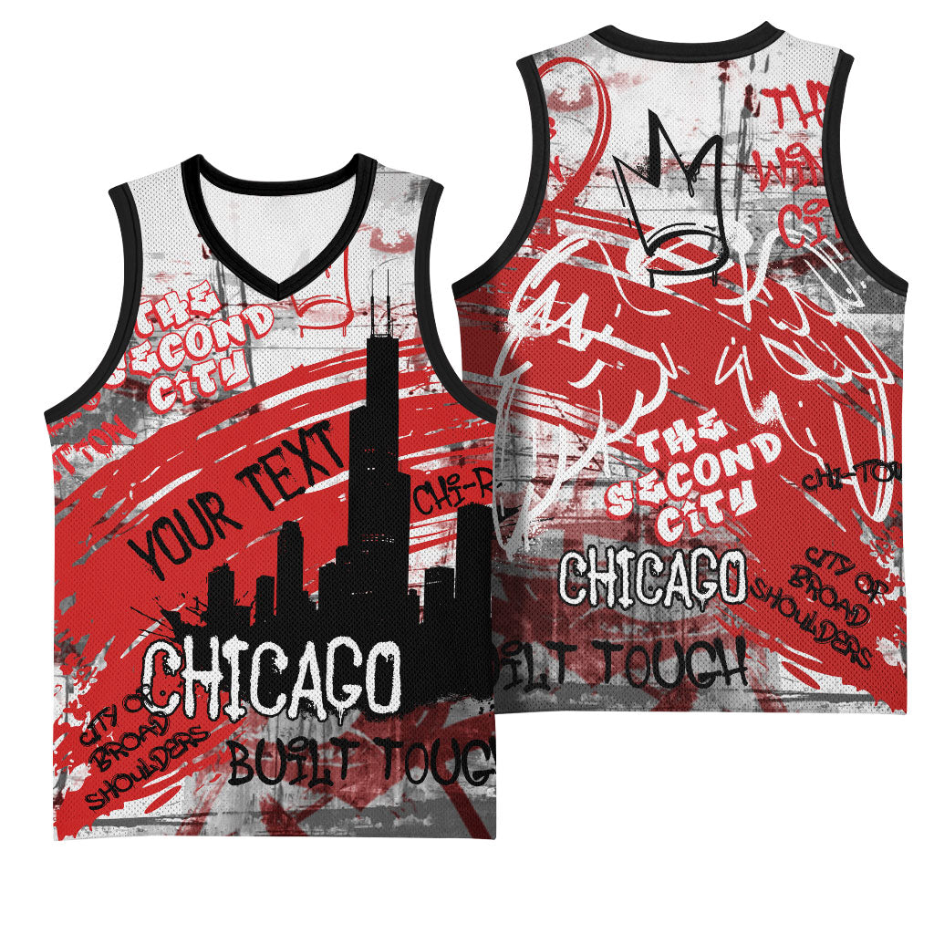 Personalized Chicago City Skyline Basketball Jersey Urban Graffiti Street Art - Second City Windy City