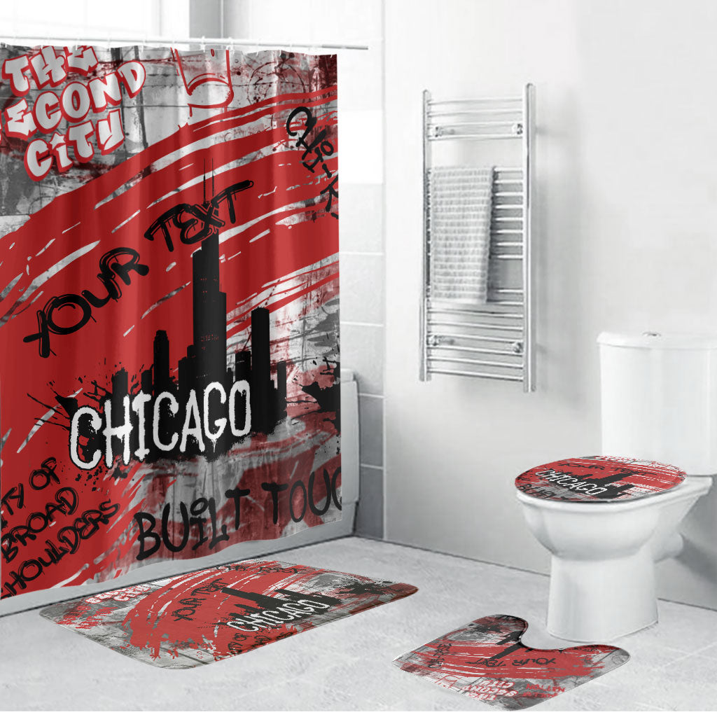 Personalized Chicago City Skyline Bathroom Set Urban Graffiti Street Art - Second City Windy City