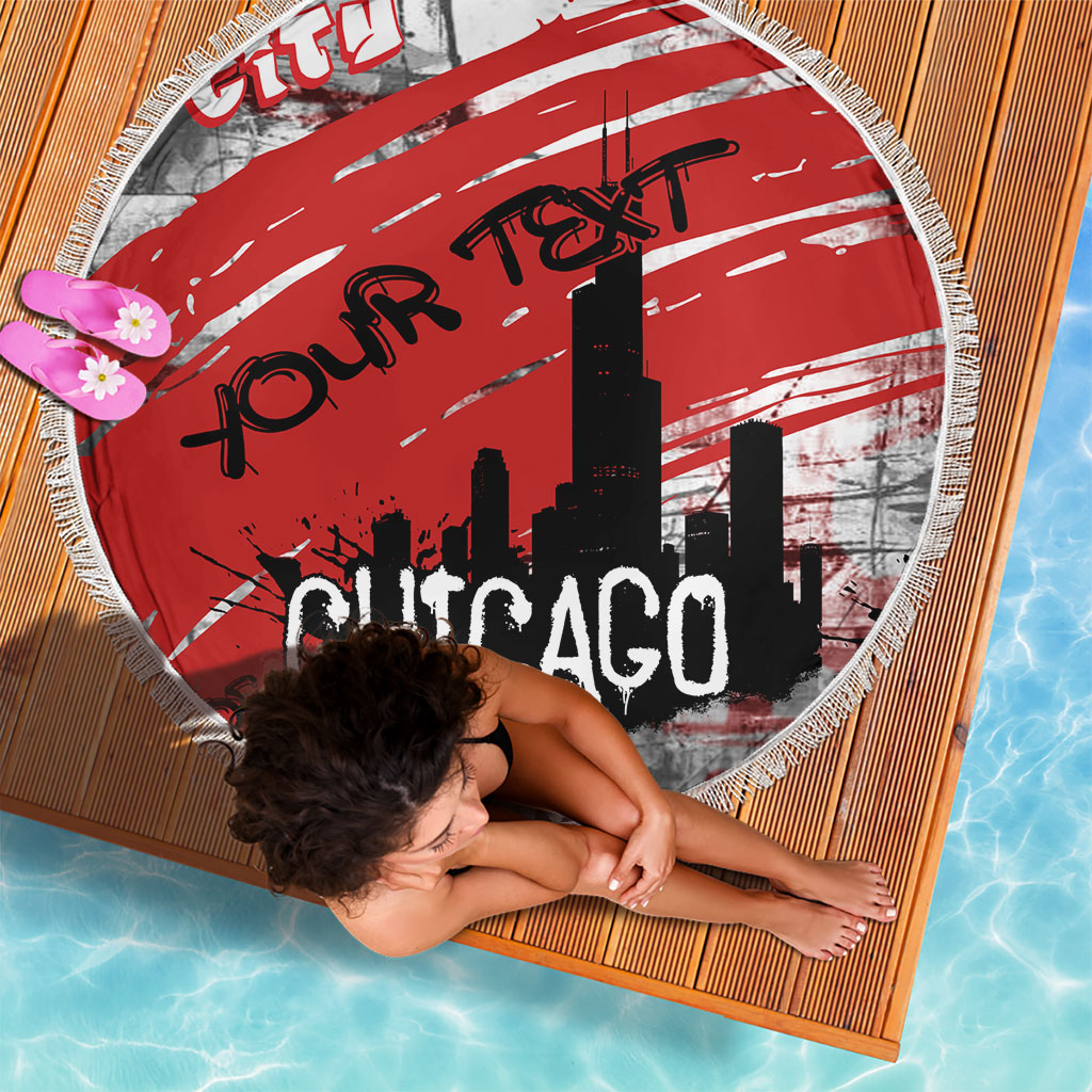 Personalized Chicago City Skyline Beach Blanket Urban Graffiti Street Art - Second City Windy City