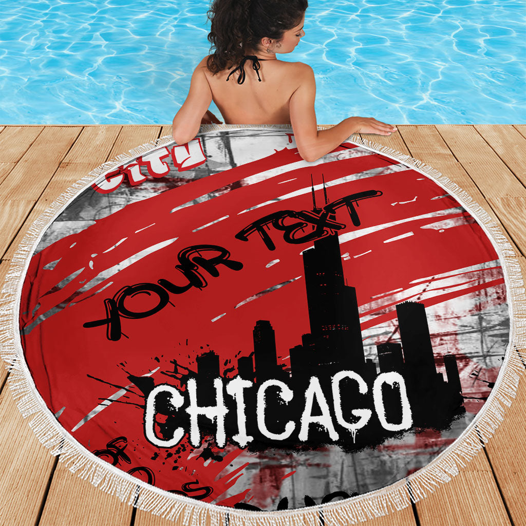 Personalized Chicago City Skyline Beach Blanket Urban Graffiti Street Art - Second City Windy City