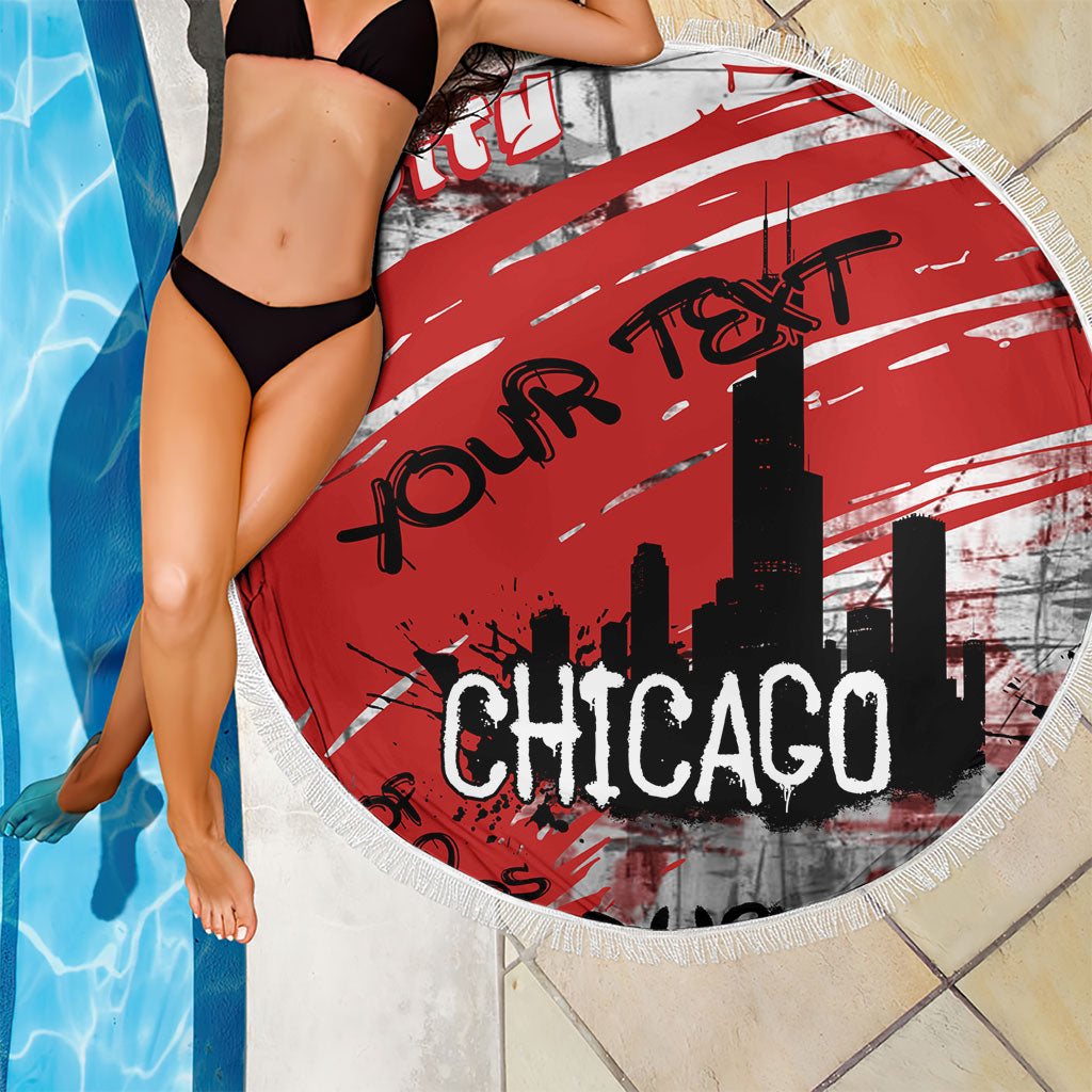 Personalized Chicago City Skyline Beach Blanket Urban Graffiti Street Art - Second City Windy City