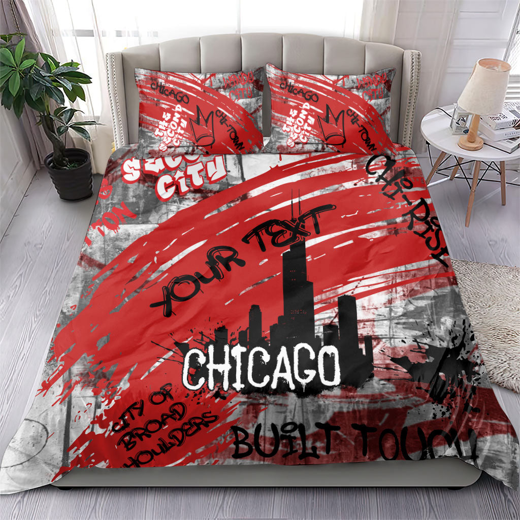 Personalized Chicago City Skyline Bedding Set Urban Graffiti Street Art - Second City Windy City