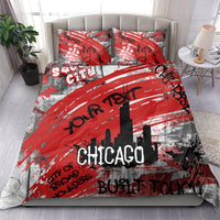 Personalized Chicago City Skyline Bedding Set Urban Graffiti Street Art - Second City Windy City