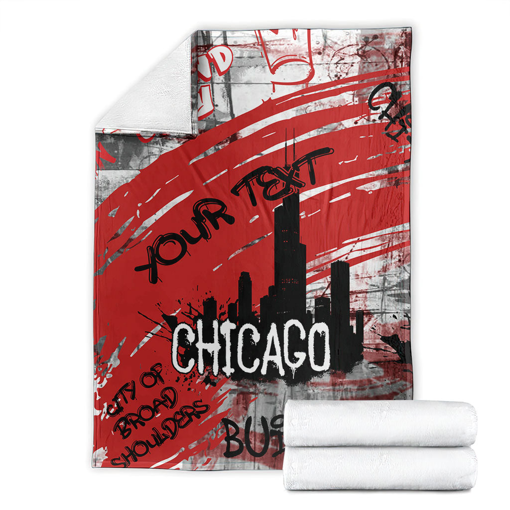 Personalized Chicago City Skyline Blanket Urban Graffiti Street Art - Second City Windy City