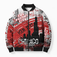 Personalized Chicago City Skyline Bomber Puffer Jacket Urban Graffiti Street Art - Second City Windy City