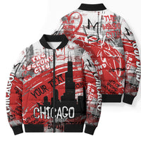 Personalized Chicago City Skyline Bomber Puffer Jacket Urban Graffiti Street Art - Second City Windy City