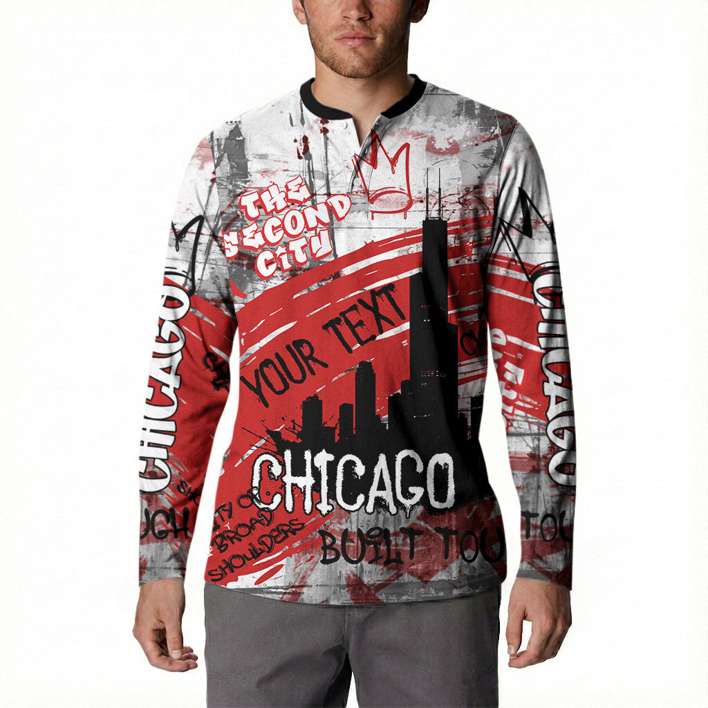 Personalized Chicago City Skyline Button Sweatshirt Urban Graffiti Street Art - Second City Windy City