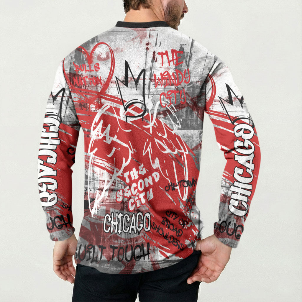 Personalized Chicago City Skyline Button Sweatshirt Urban Graffiti Street Art - Second City Windy City