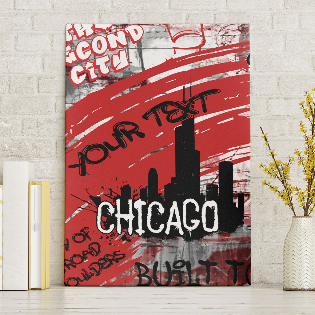 Personalized Chicago City Skyline Canvas Wall Art Urban Graffiti Street Art - Second City Windy City