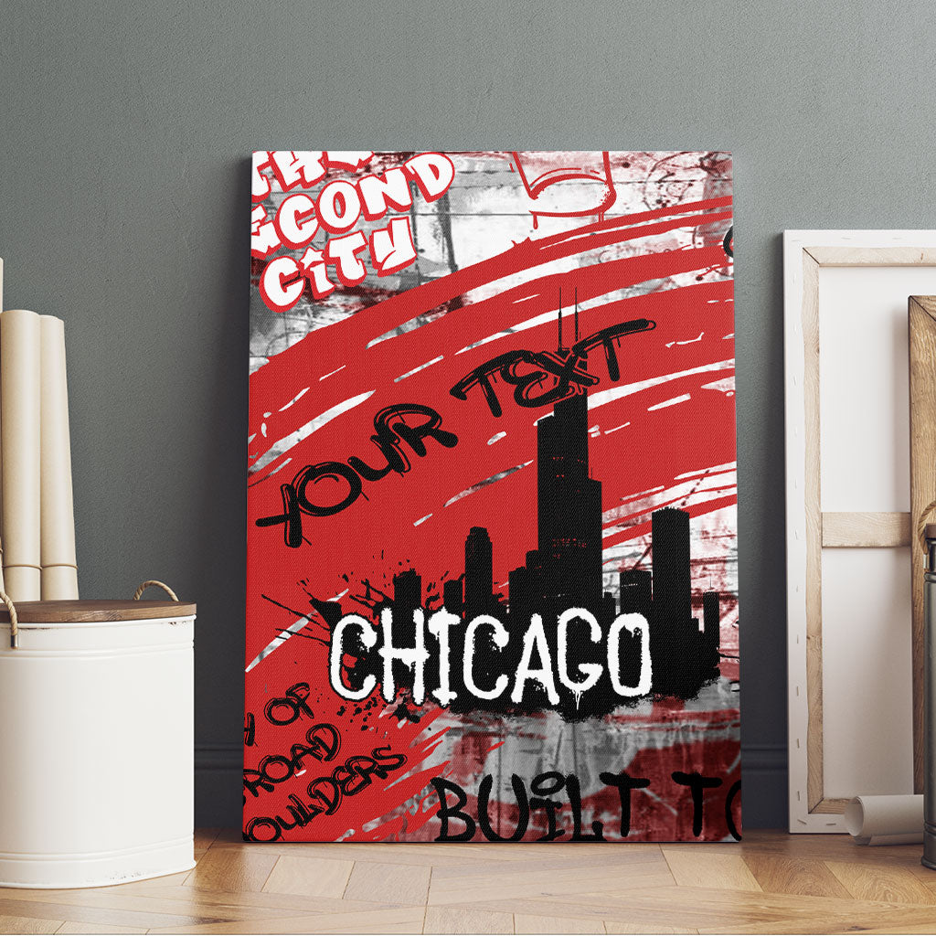 Personalized Chicago City Skyline Canvas Wall Art Urban Graffiti Street Art - Second City Windy City