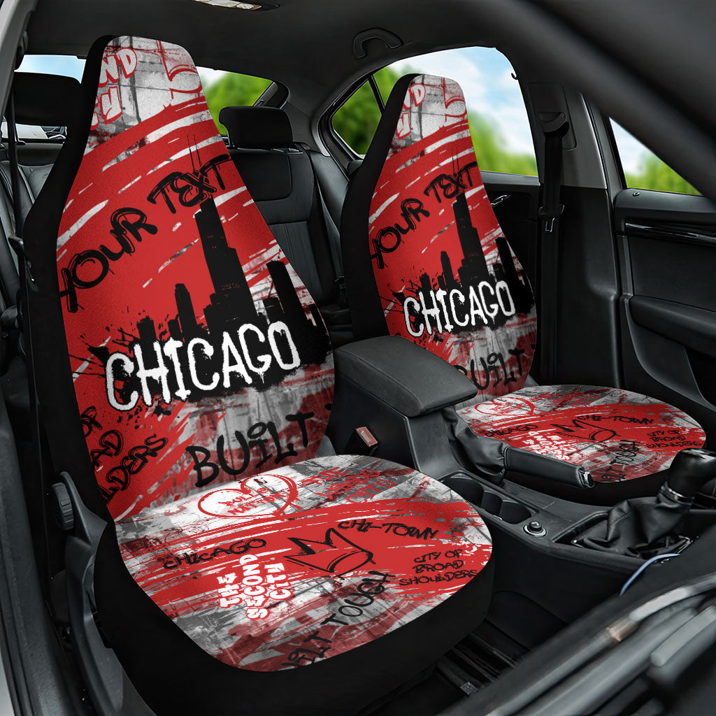 Personalized Chicago City Skyline Car Seat Cover Urban Graffiti Street Art - Second City Windy City