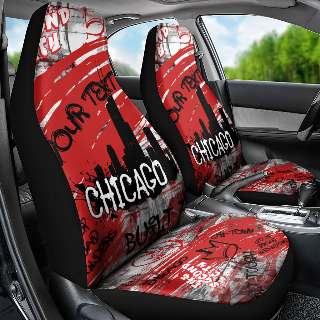 Personalized Chicago City Skyline Car Seat Cover Urban Graffiti Street Art - Second City Windy City