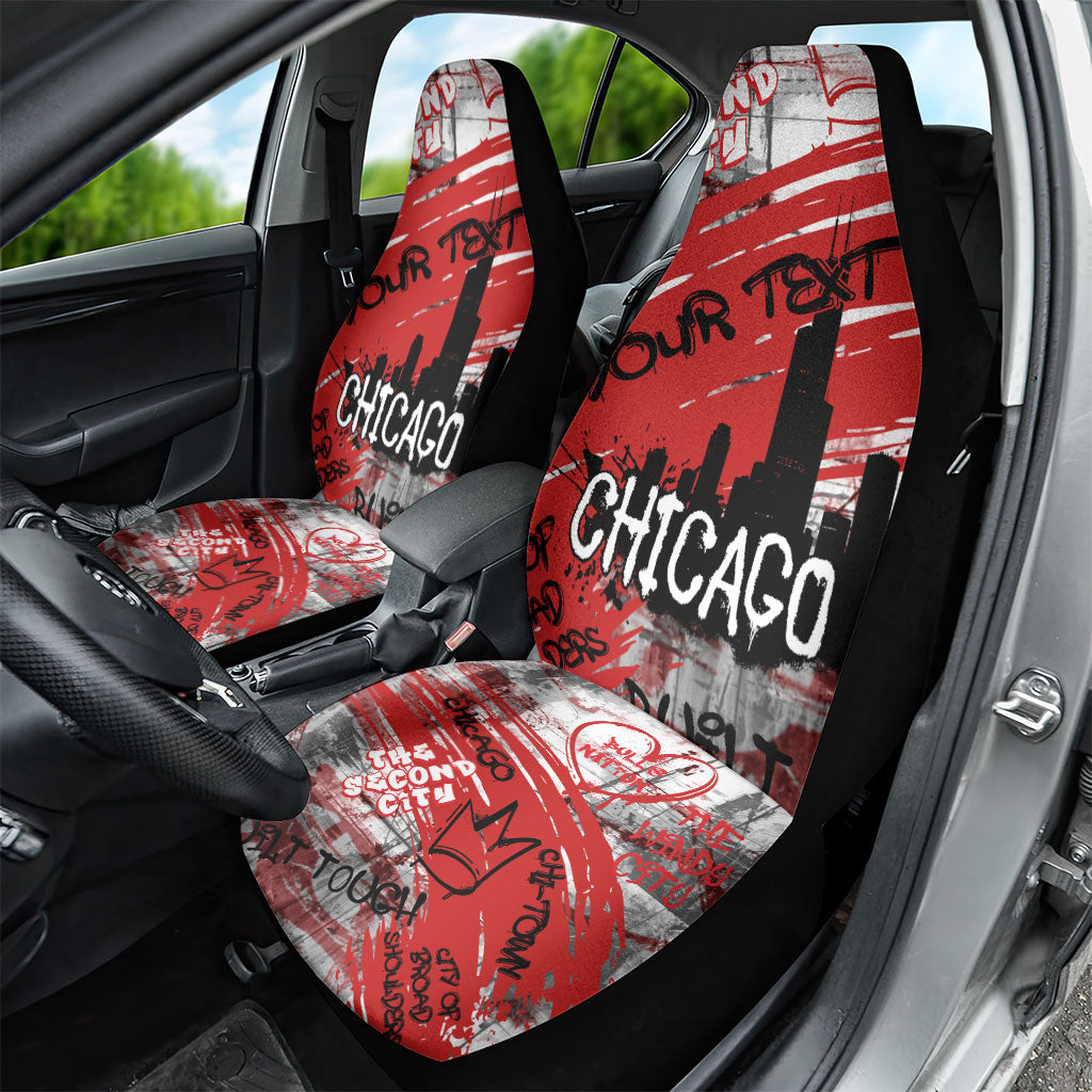 Personalized Chicago City Skyline Car Seat Cover Urban Graffiti Street Art - Second City Windy City