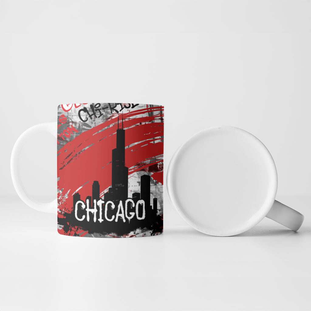 Personalized Chicago City Skyline Ceramic Mug Urban Graffiti Street Art - Second City Windy City