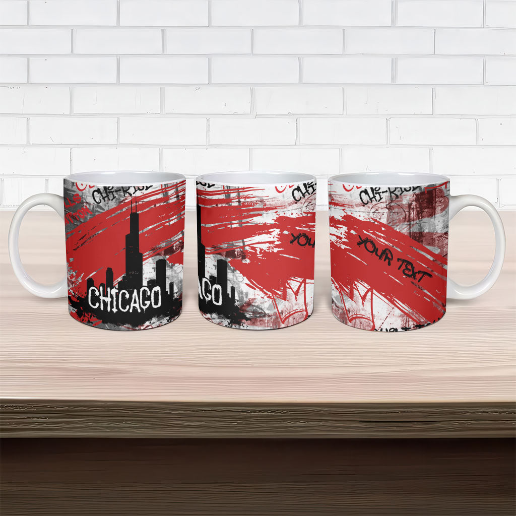 Personalized Chicago City Skyline Ceramic Mug Urban Graffiti Street Art - Second City Windy City