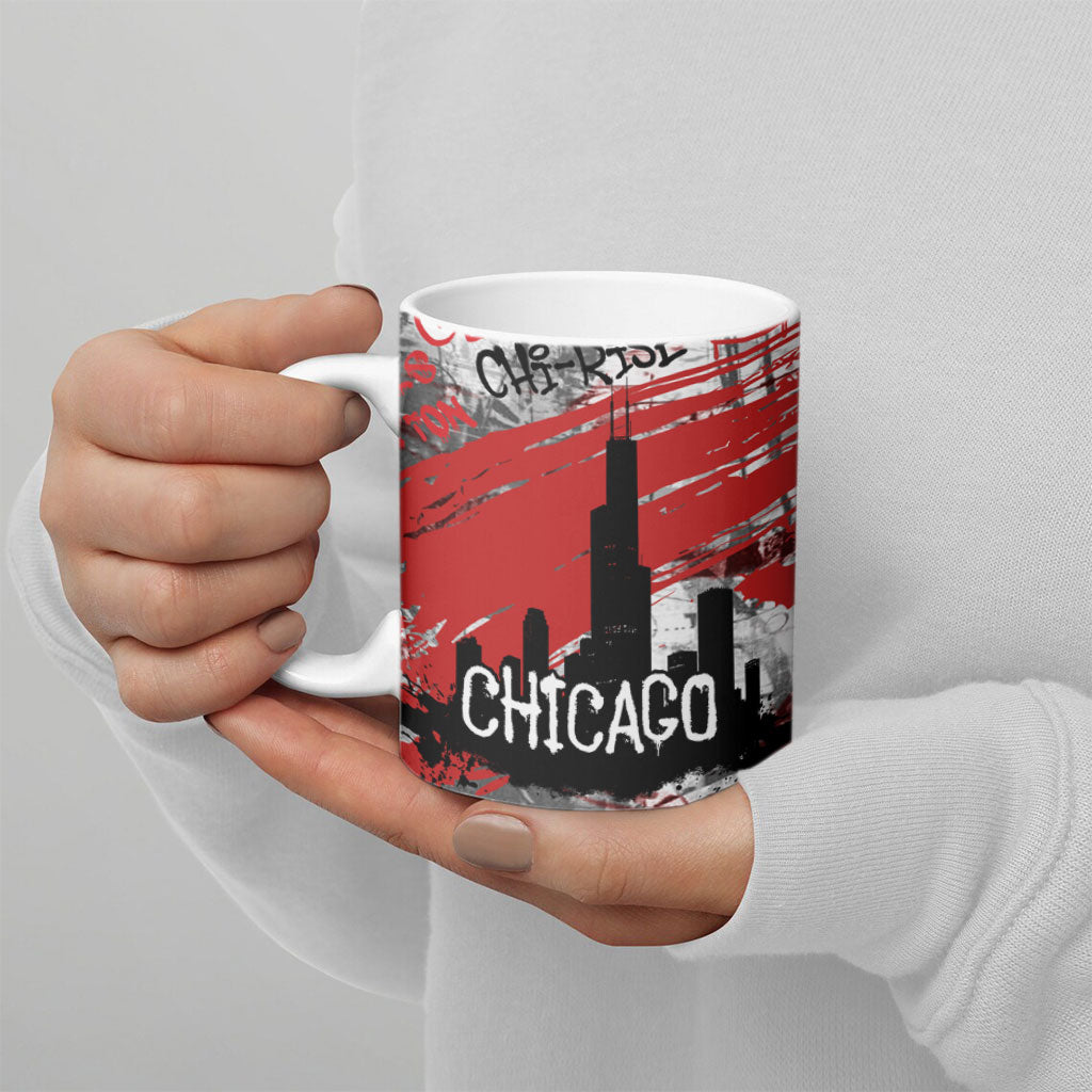 Personalized Chicago City Skyline Ceramic Mug Urban Graffiti Street Art - Second City Windy City