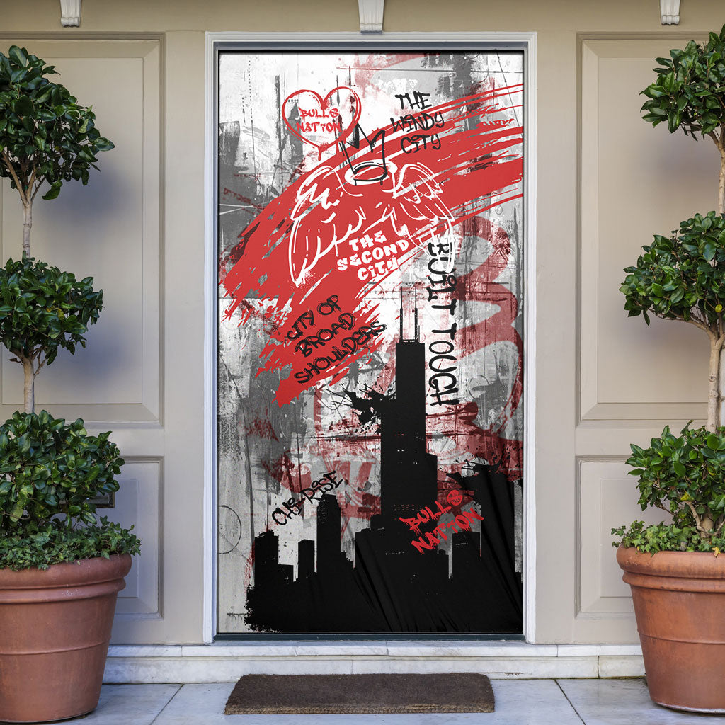 Chicago City Skyline Door Cover Urban Graffiti Street Art - Second City Windy City