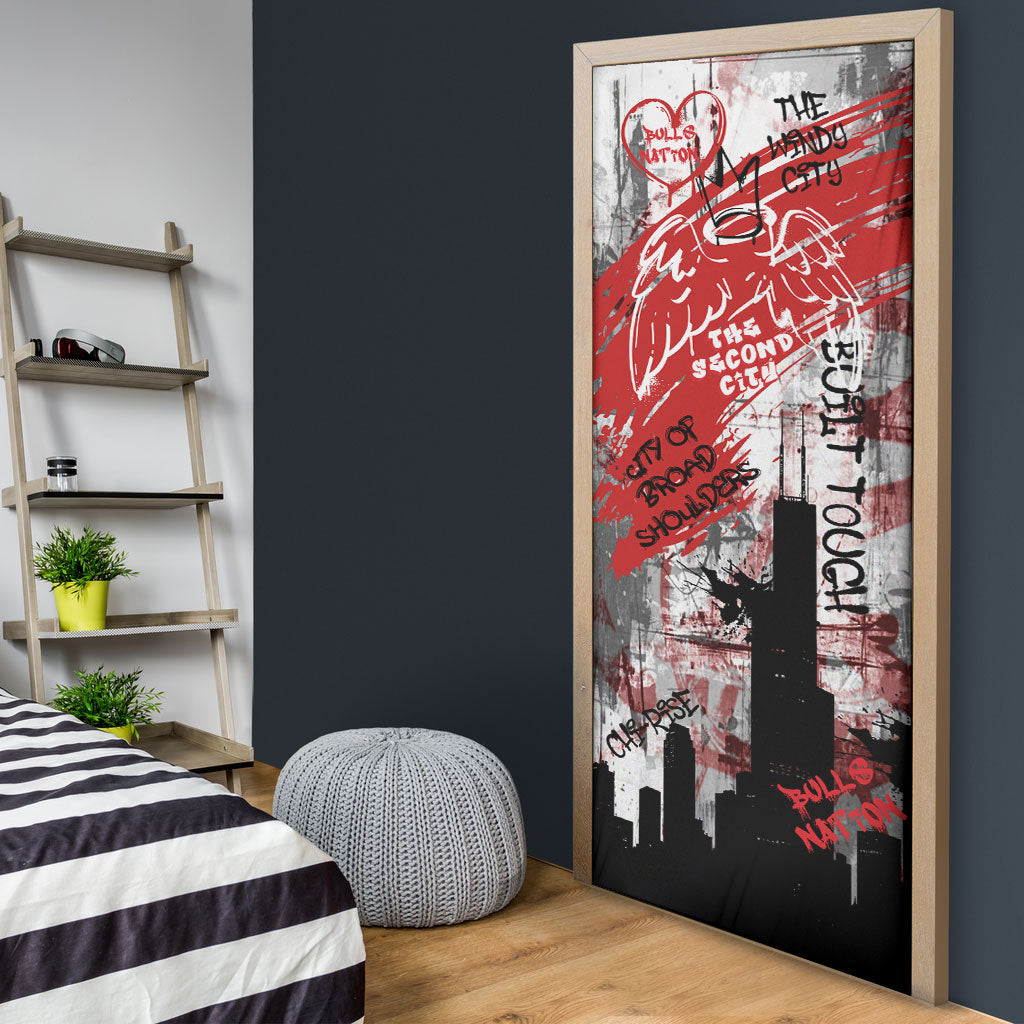 Chicago City Skyline Door Cover Urban Graffiti Street Art - Second City Windy City