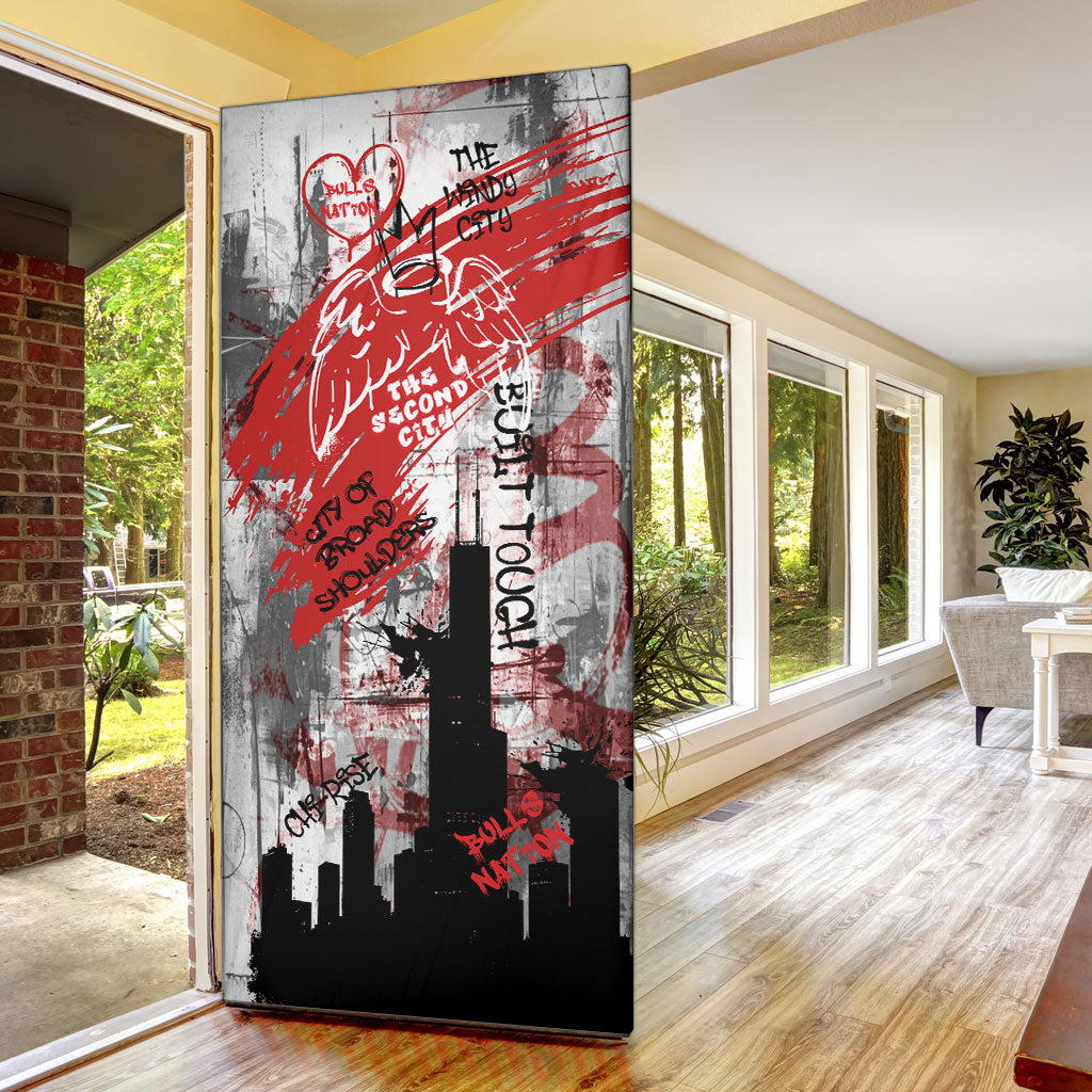 Chicago City Skyline Door Cover Urban Graffiti Street Art - Second City Windy City