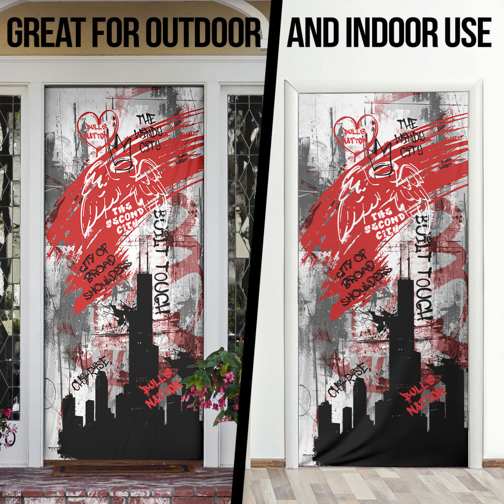 Chicago City Skyline Door Cover Urban Graffiti Street Art - Second City Windy City