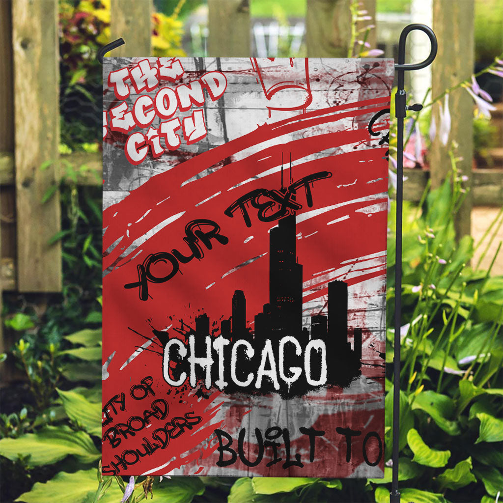 Personalized Chicago City Skyline Garden Flag Urban Graffiti Street Art - Second City Windy City