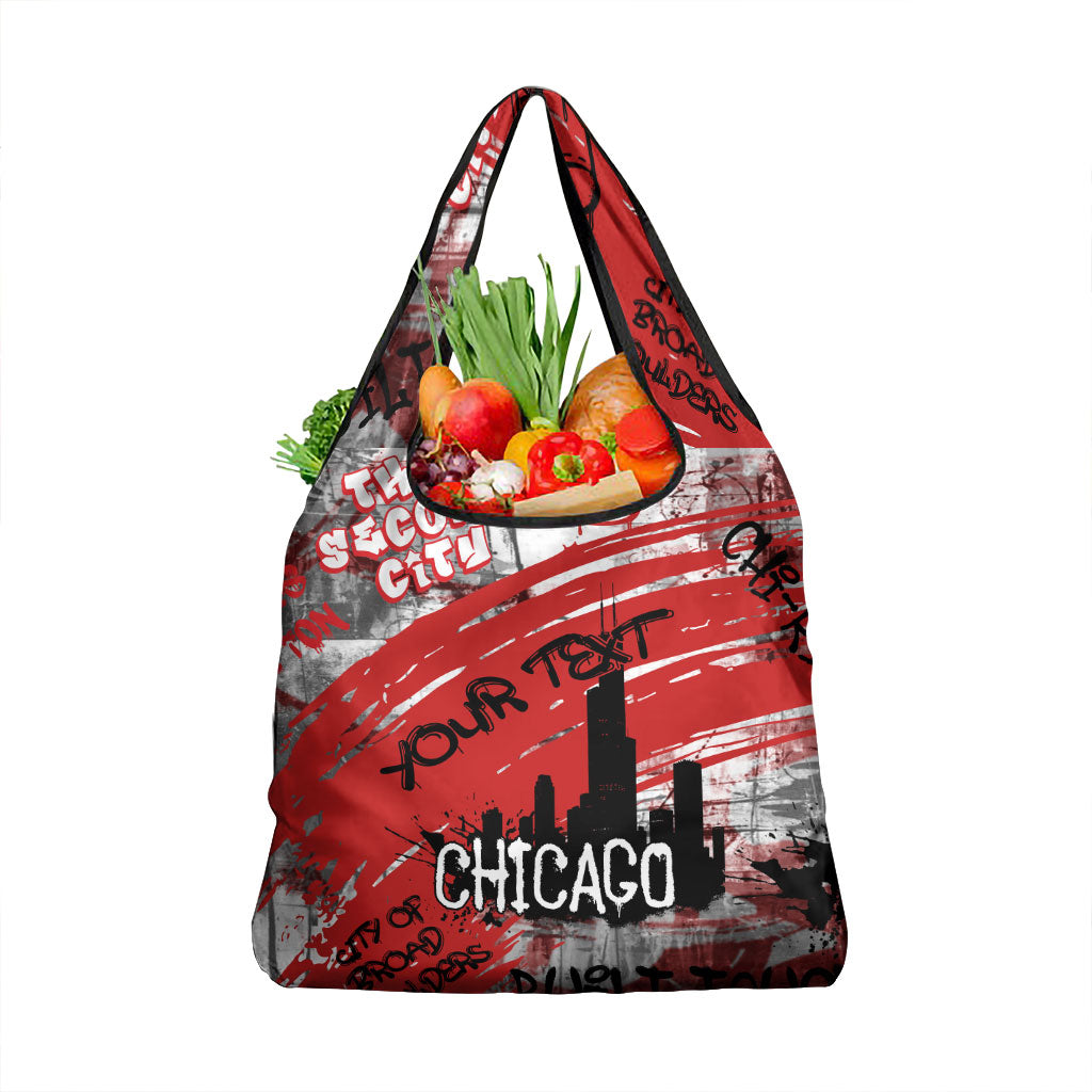 Personalized Chicago City Skyline Grocery Bag Urban Graffiti Street Art - Second City Windy City