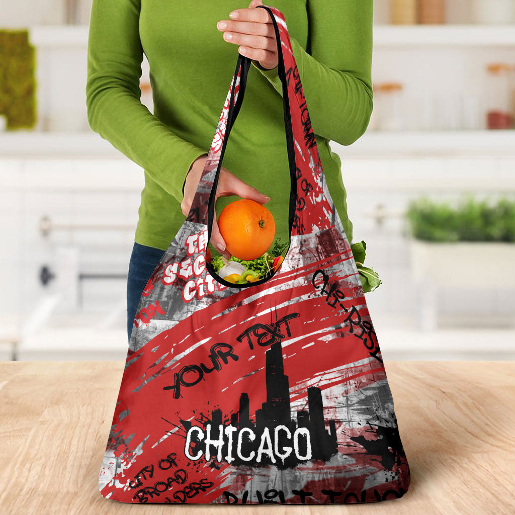 Personalized Chicago City Skyline Grocery Bag Urban Graffiti Street Art - Second City Windy City