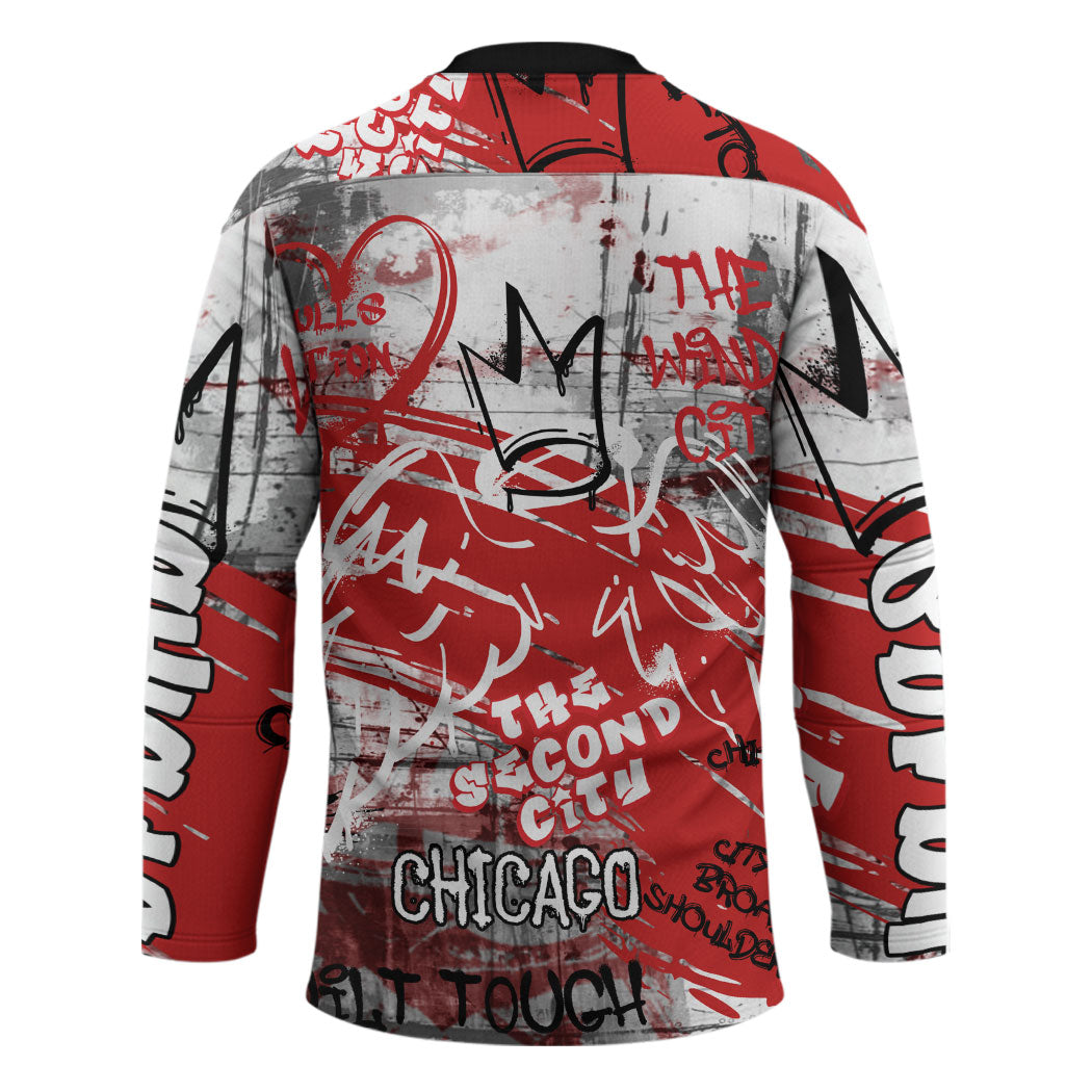 Personalized Chicago City Skyline Hockey Jersey Urban Graffiti Street Art - Second City Windy City