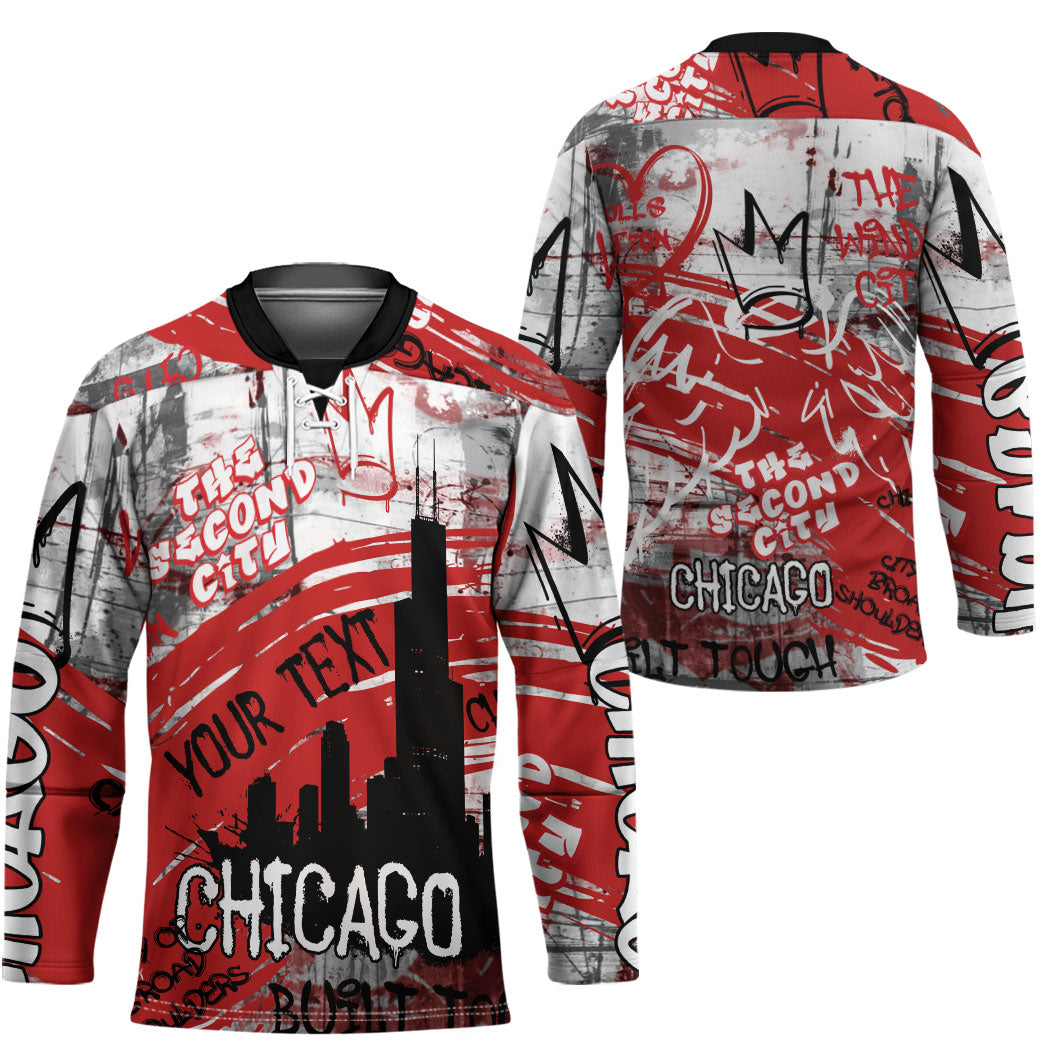 Personalized Chicago City Skyline Hockey Jersey Urban Graffiti Street Art - Second City Windy City