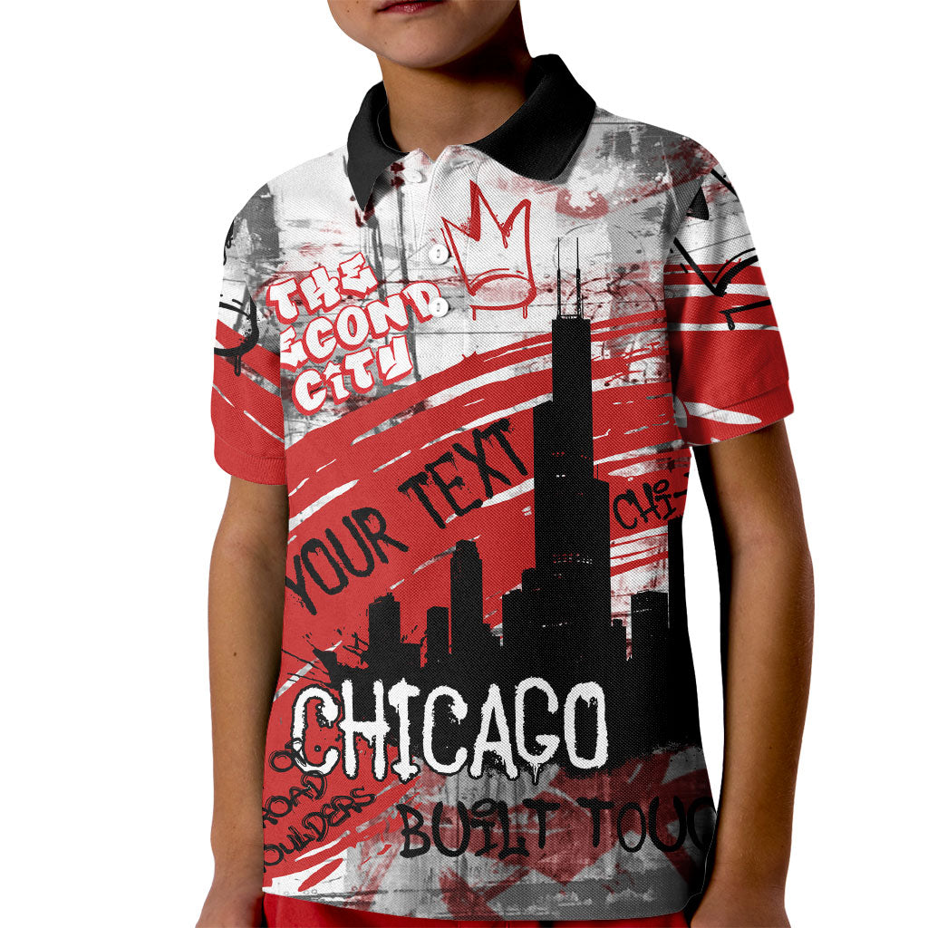 Personalized Chicago City Skyline Kid Polo Shirt Urban Graffiti Street Art - Second City Windy City