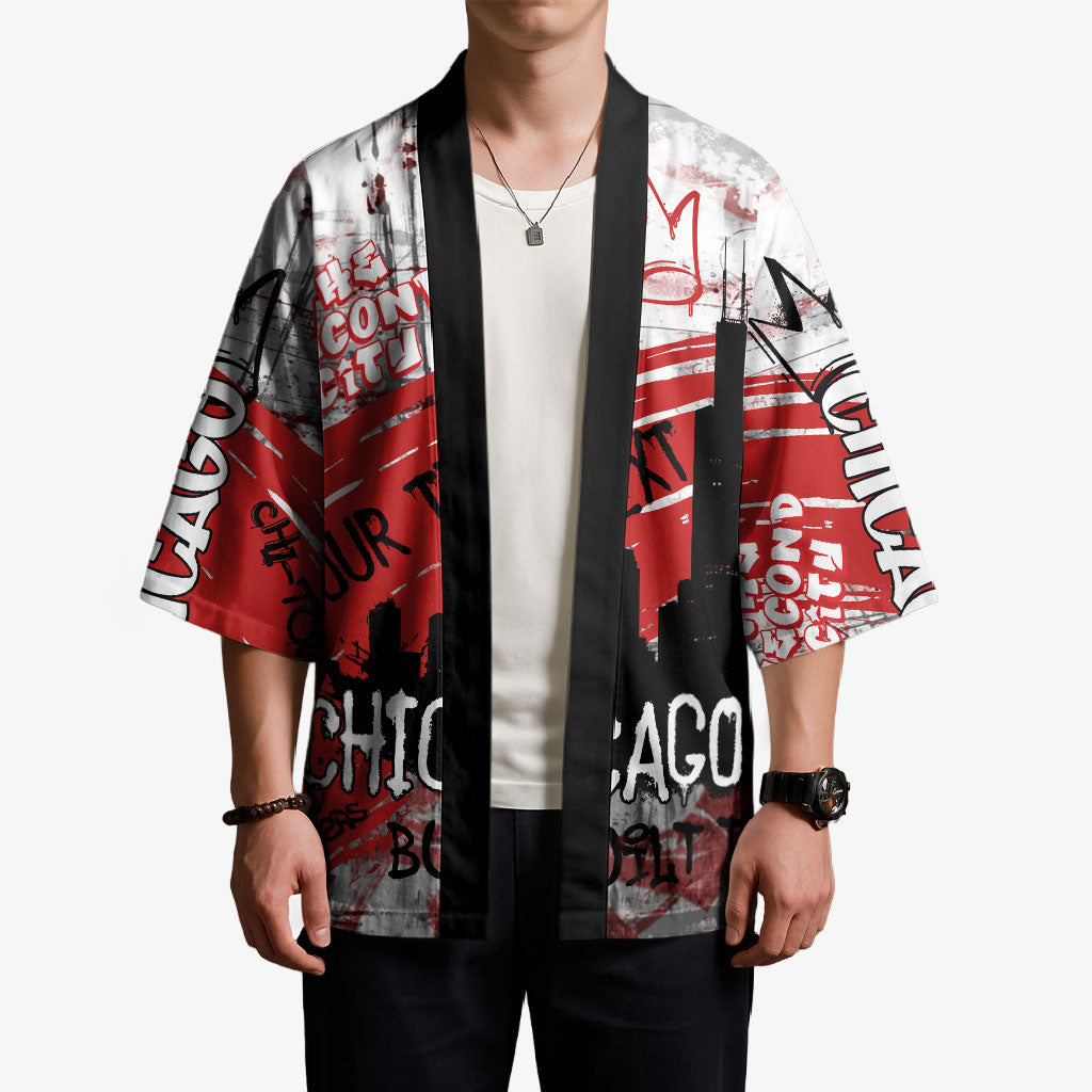 Personalized Chicago City Skyline Kimono Urban Graffiti Street Art - Second City Windy City