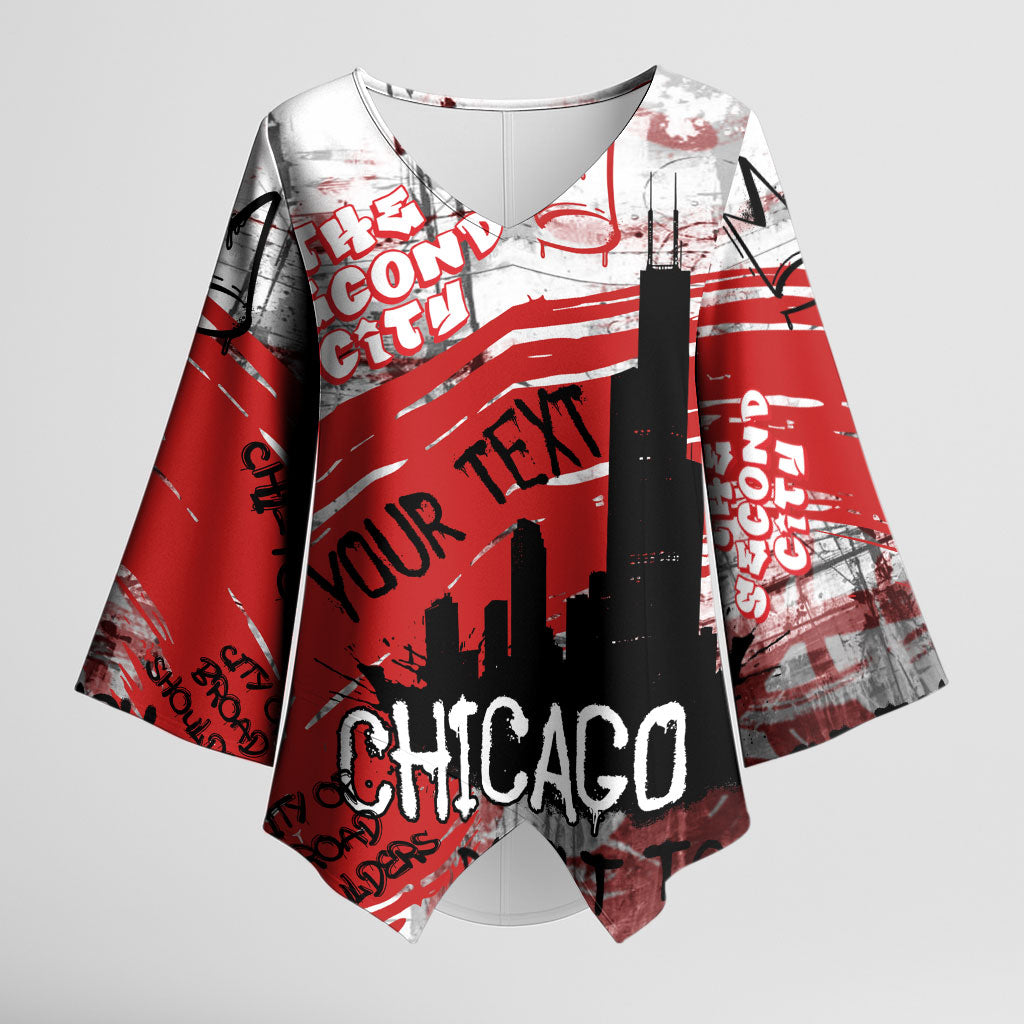 Personalized Chicago City Skyline Kimono Sleeve Blouse Urban Graffiti Street Art - Second City Windy City