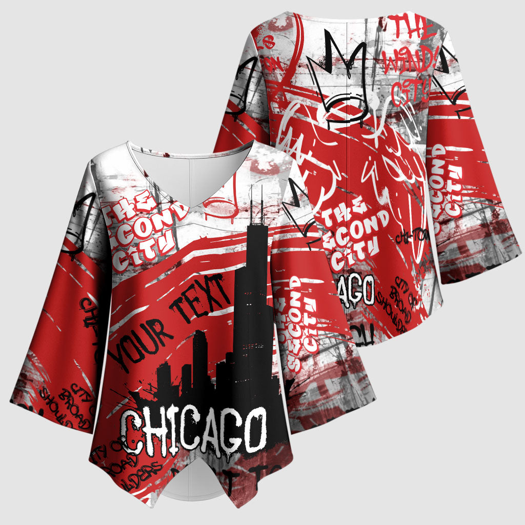 Personalized Chicago City Skyline Kimono Sleeve Blouse Urban Graffiti Street Art - Second City Windy City