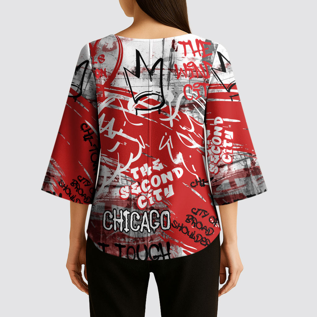 Personalized Chicago City Skyline Kimono Sleeve Blouse Urban Graffiti Street Art - Second City Windy City