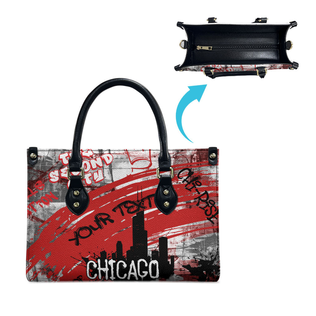 Personalized Chicago City Skyline Leather Bag Urban Graffiti Street Art - Second City Windy City