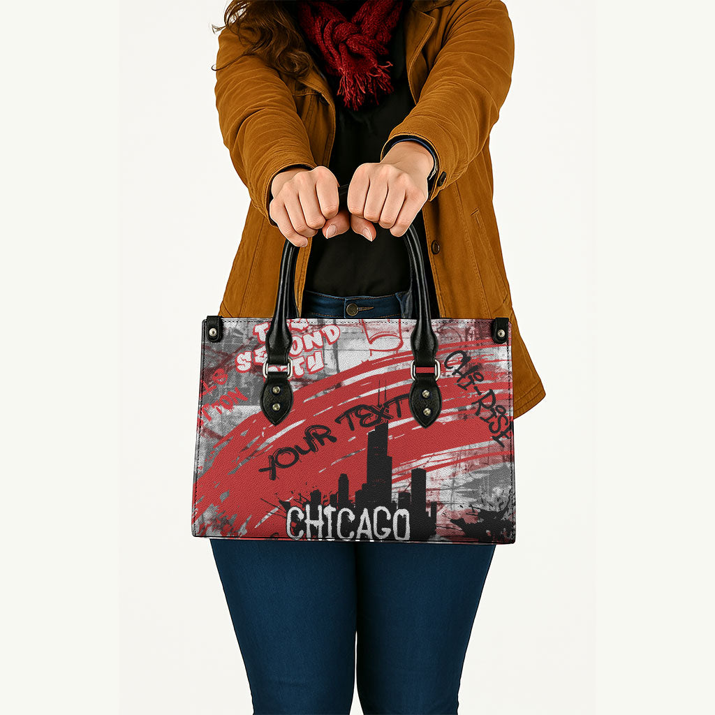 Personalized Chicago City Skyline Leather Bag Urban Graffiti Street Art - Second City Windy City