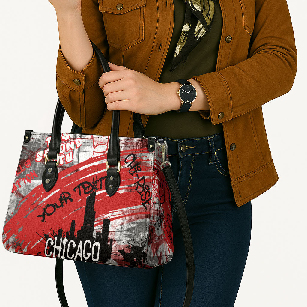 Personalized Chicago City Skyline Leather Bag Urban Graffiti Street Art - Second City Windy City