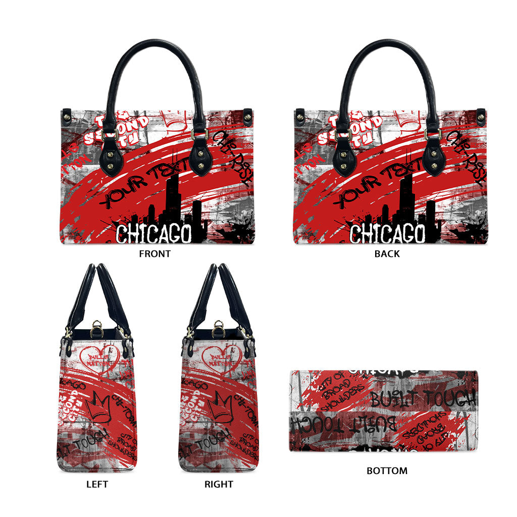 Personalized Chicago City Skyline Leather Bag Urban Graffiti Street Art - Second City Windy City