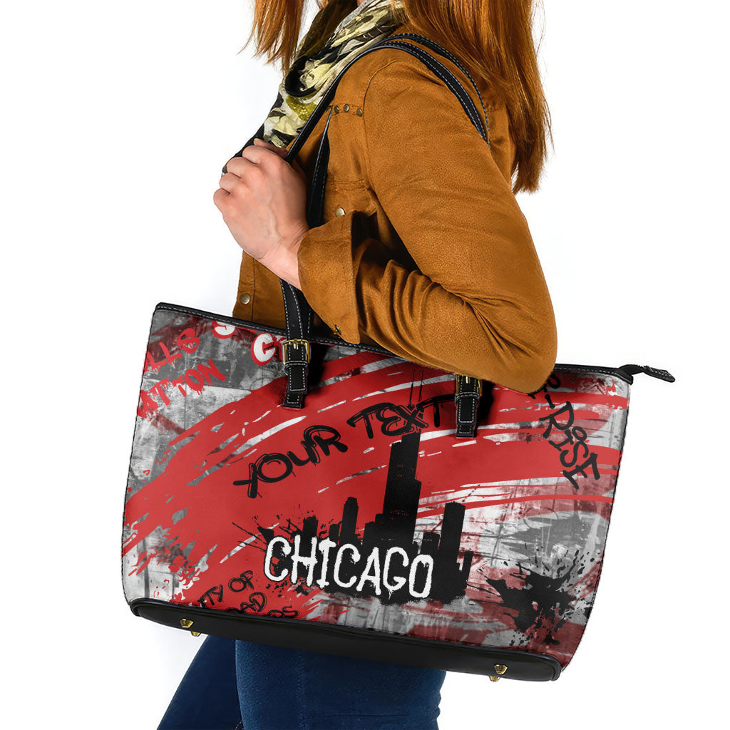 Personalized Chicago City Skyline Leather Tote Bag Urban Graffiti Street Art - Second City Windy City