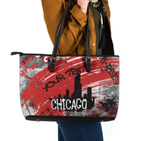 Personalized Chicago City Skyline Leather Tote Bag Urban Graffiti Street Art - Second City Windy City