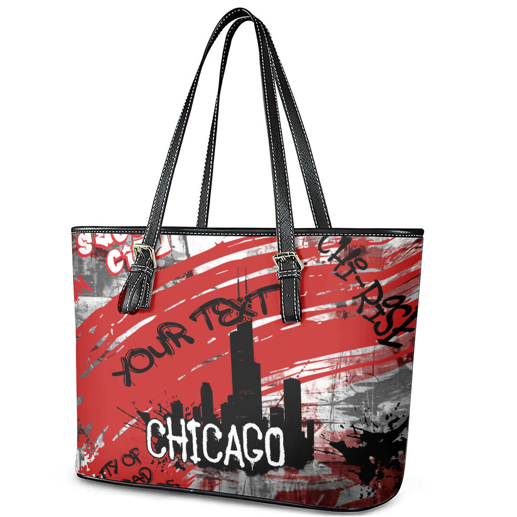 Personalized Chicago City Skyline Leather Tote Bag Urban Graffiti Street Art - Second City Windy City