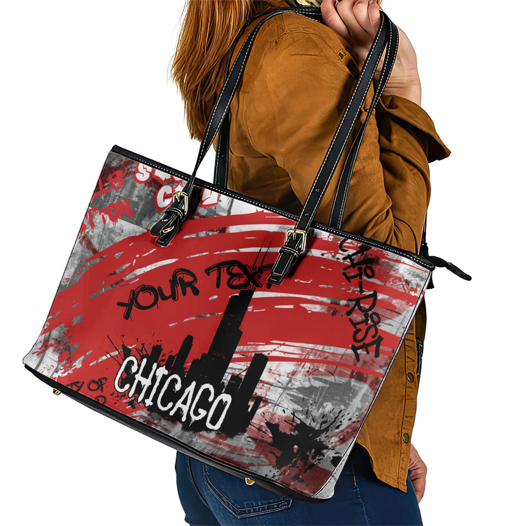 Personalized Chicago City Skyline Leather Tote Bag Urban Graffiti Street Art - Second City Windy City