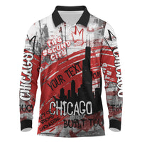 Personalized Chicago City Skyline Long Sleeve Polo Shirt Urban Graffiti Street Art - Second City Windy City