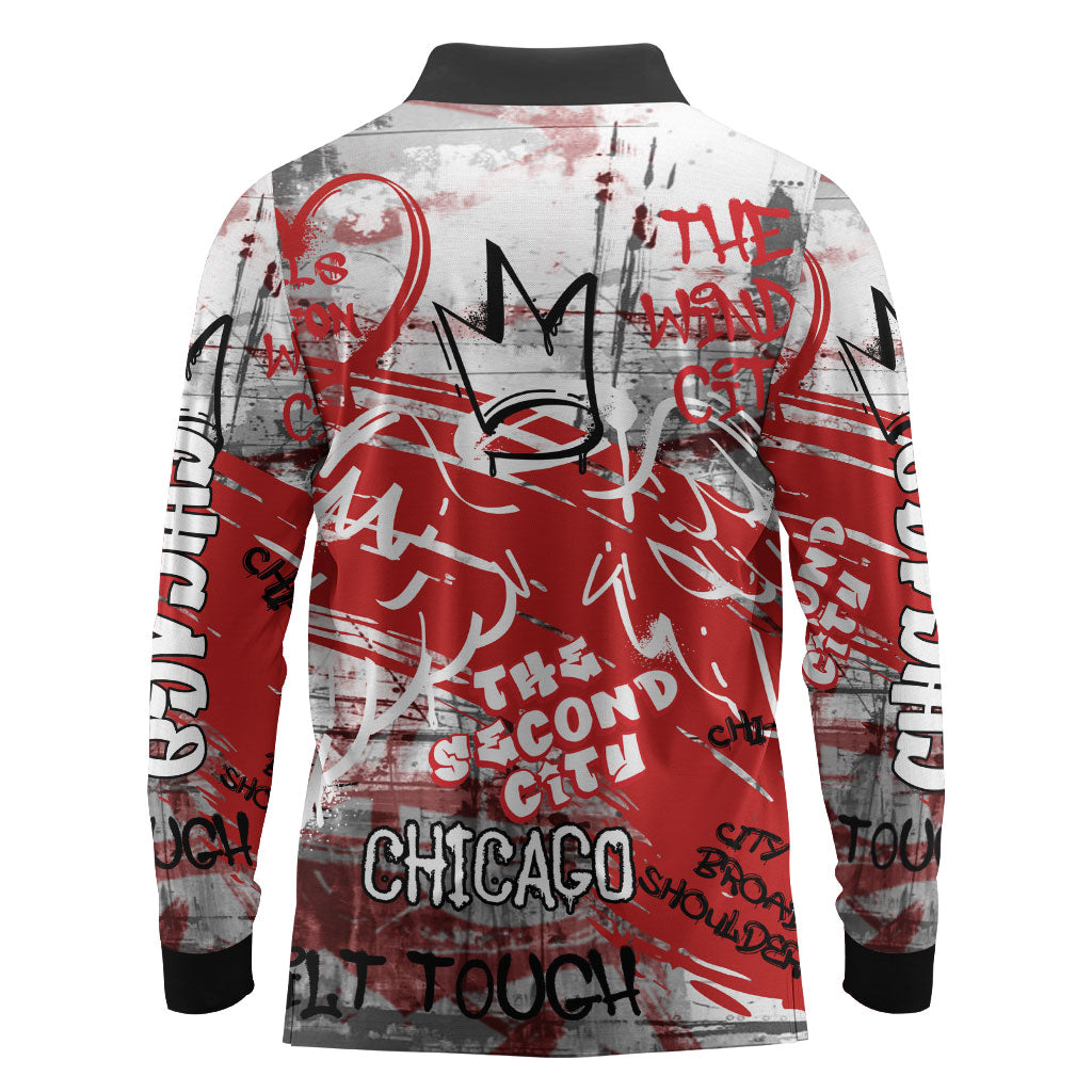 Personalized Chicago City Skyline Long Sleeve Polo Shirt Urban Graffiti Street Art - Second City Windy City
