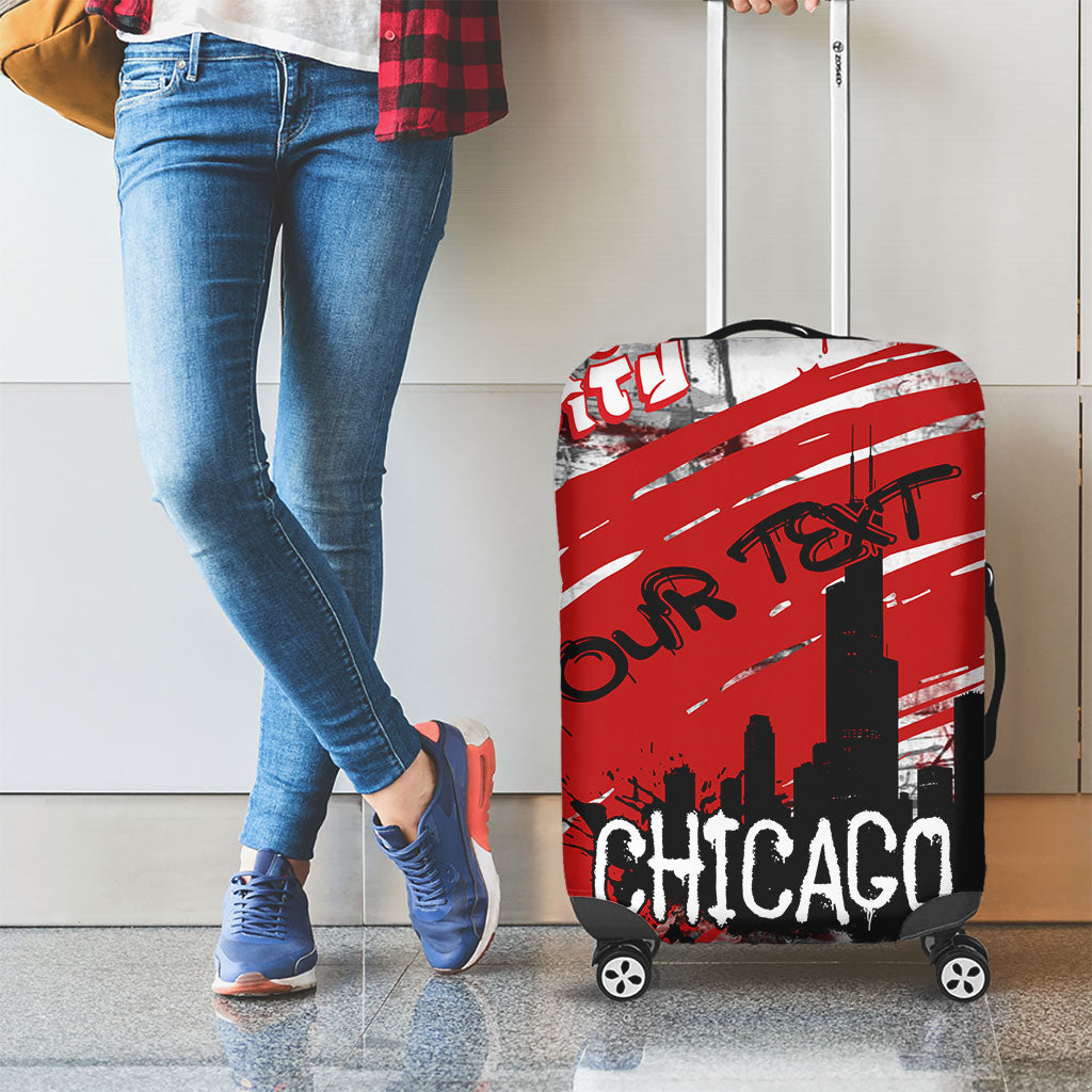 Personalized Chicago City Skyline Luggage Cover Urban Graffiti Street Art - Second City Windy City