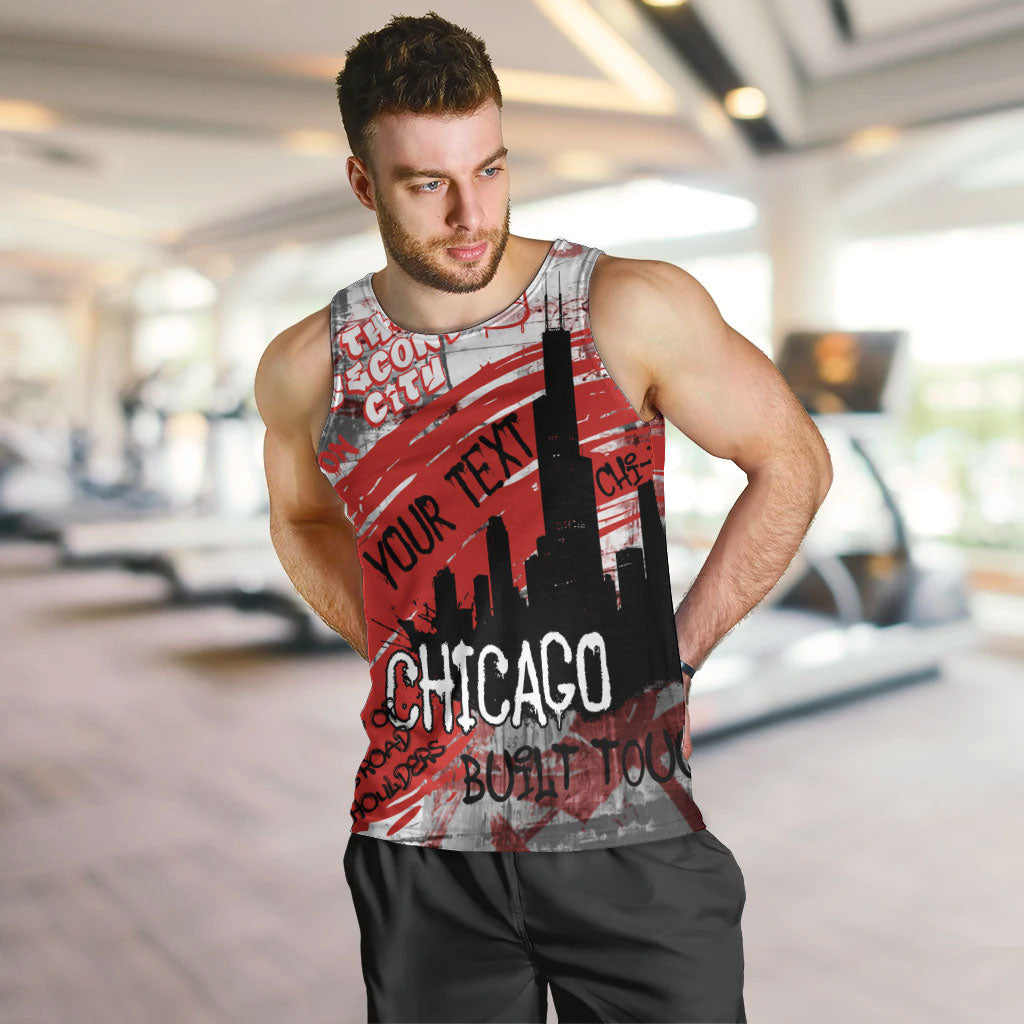 Personalized Chicago City Skyline Men Tank Top Urban Graffiti Street Art - Second City Windy City